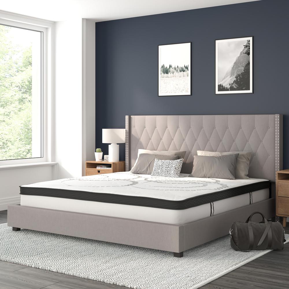 Riverdale King Size Tufted Upholstered Platform Bed In Light Gray Fabric With 10 Inch Certipur-Us Certified Pocket Spring Mattress By Flash Furniture | Beds | Modishstore - 2