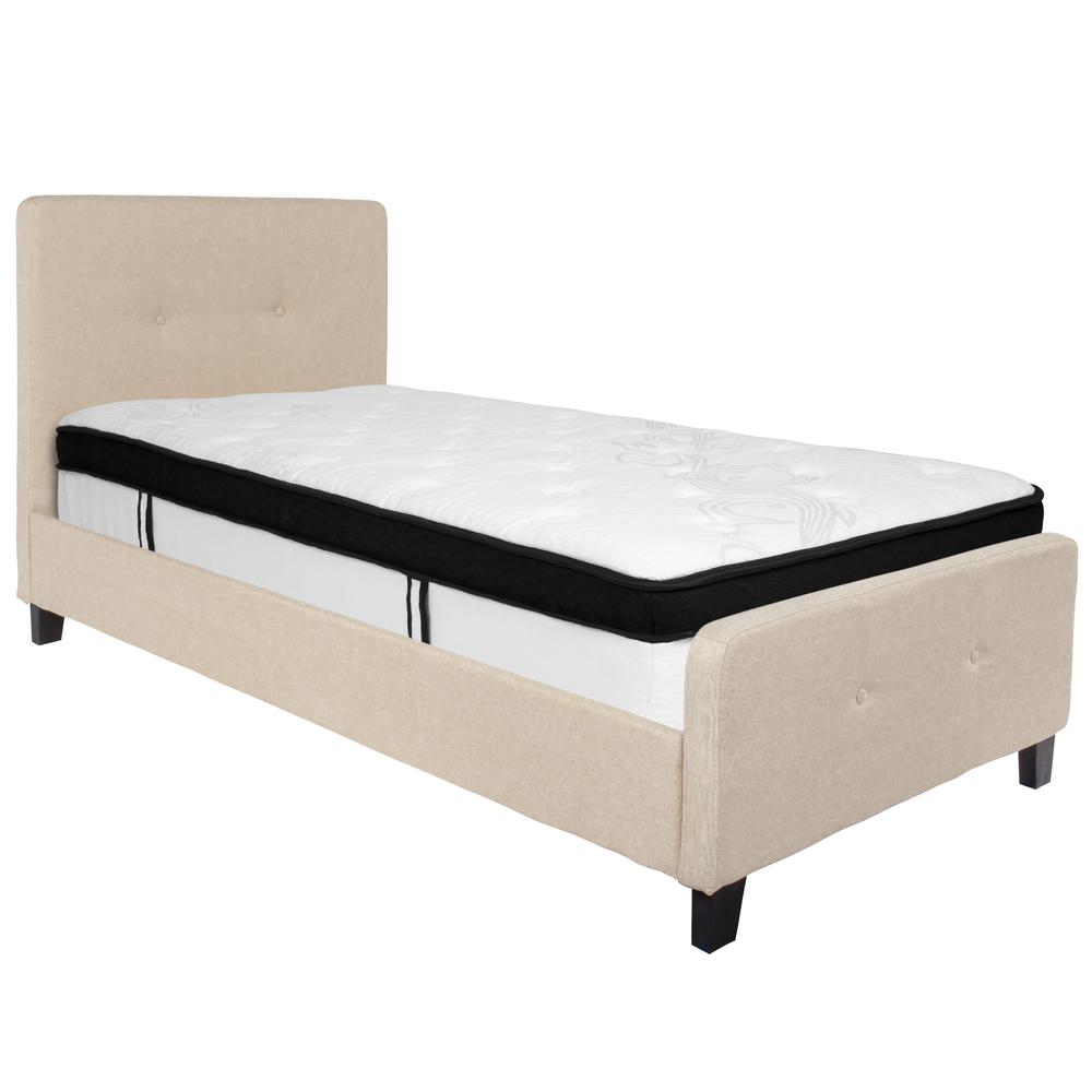 Tribeca Twin Size Tufted Upholstered Platform Bed In Beige Fabric With Memory Foam Mattress By Flash Furniture | Beds | Modishstore - 2