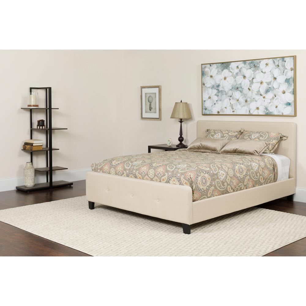 Tribeca Twin Size Tufted Upholstered Platform Bed In Beige Fabric With Memory Foam Mattress By Flash Furniture | Beds | Modishstore - 1