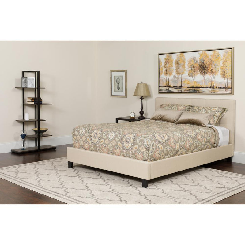 Tribeca Full Size Tufted Upholstered Platform Bed In Beige Fabric With Memory Foam Mattress By Flash Furniture | Beds | Modishstore - 1