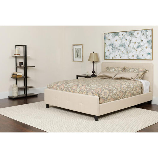Tribeca Queen Size Tufted Upholstered Platform Bed In Beige Fabric With Memory Foam Mattress By Flash Furniture | Beds | Modishstore