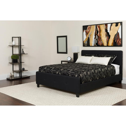 Tribeca Queen Size Tufted Upholstered Platform Bed In Black Fabric With Memory Foam Mattress By Flash Furniture | Beds | Modishstore - 1