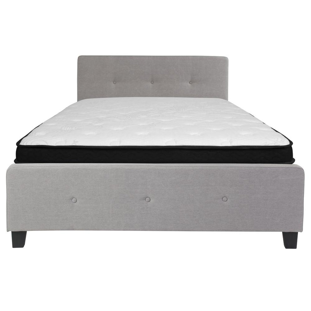 Tribeca Queen Size Tufted Upholstered Platform Bed In Light Gray Fabric With Memory Foam Mattress By Flash Furniture | Beds | Modishstore - 3