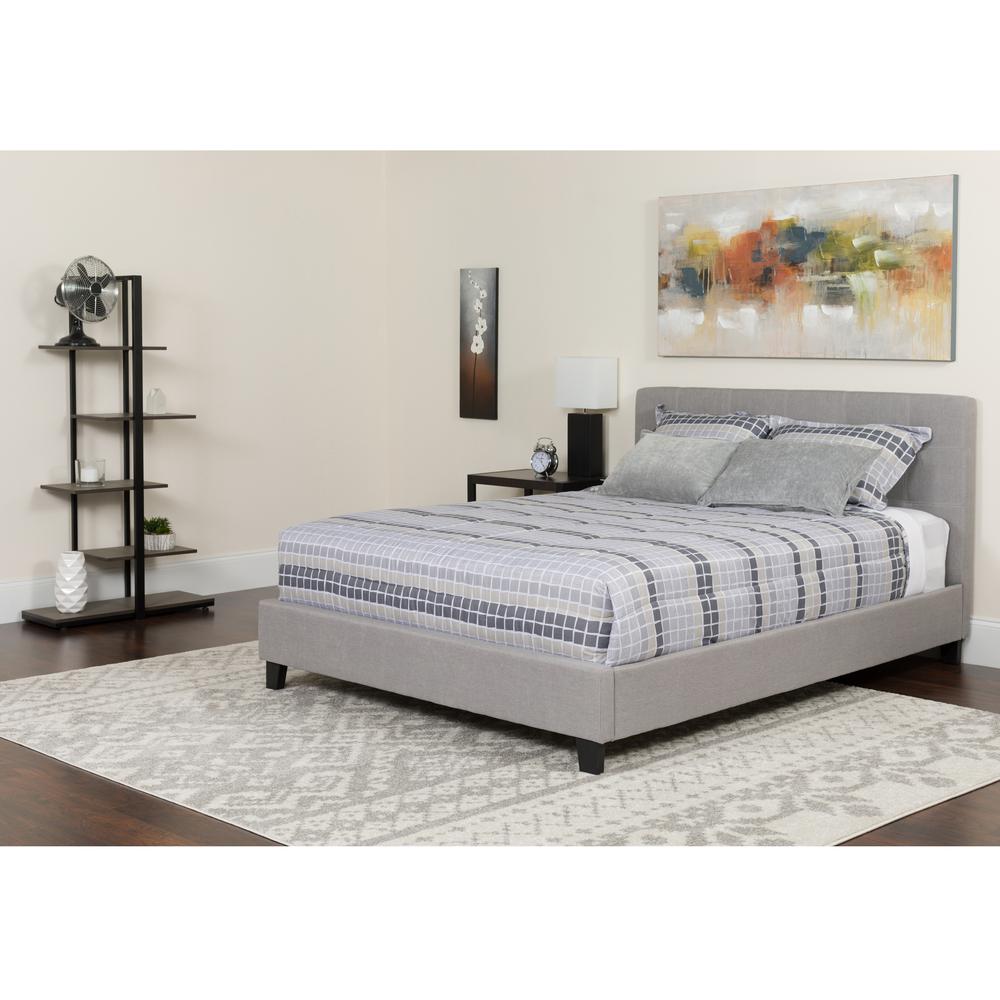 Tribeca Queen Size Tufted Upholstered Platform Bed In Light Gray Fabric With Memory Foam Mattress By Flash Furniture | Beds | Modishstore - 1