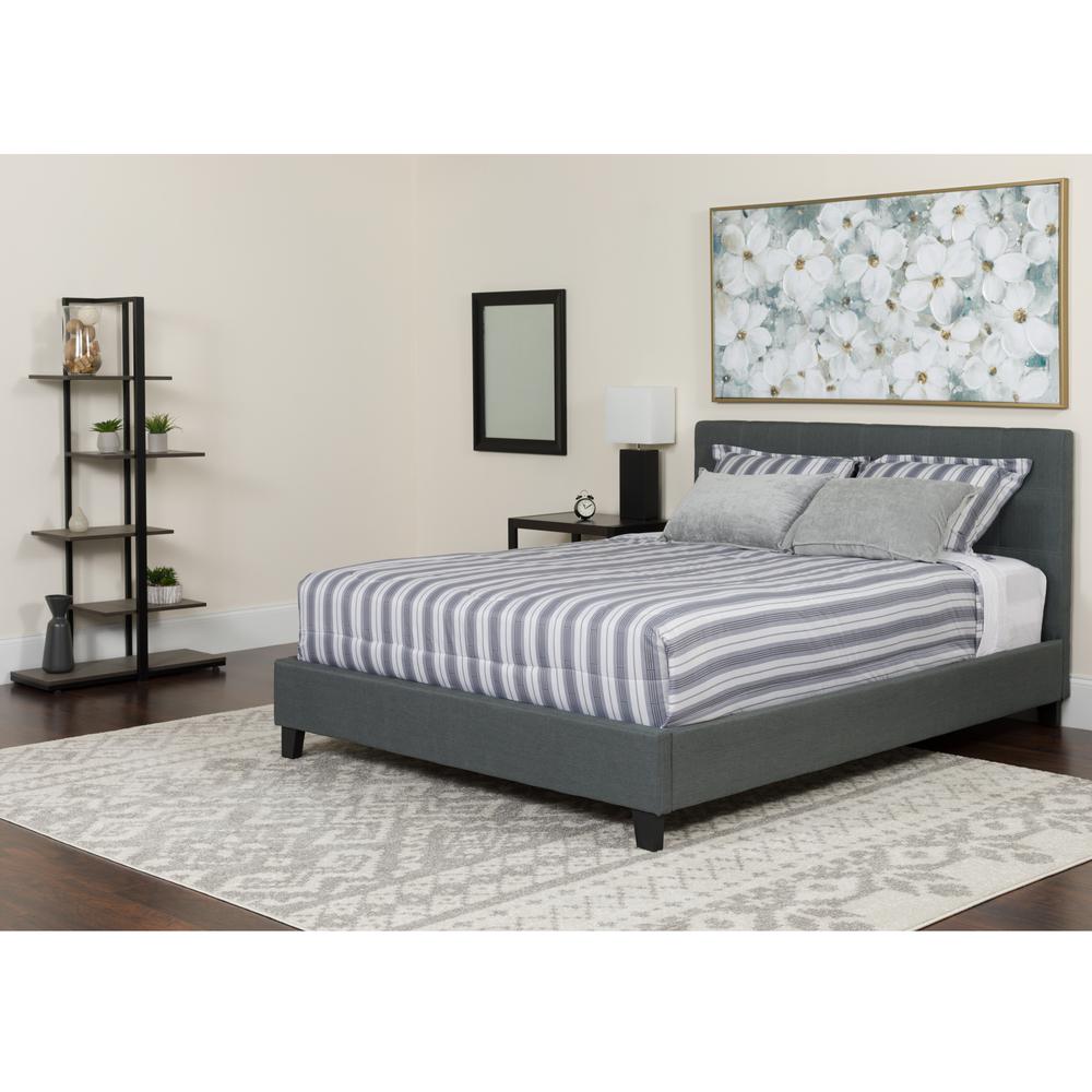 Tribeca King Size Tufted Upholstered Platform Bed In Dark Gray Fabric With Memory Foam Mattress By Flash Furniture | Beds | Modishstore - 1