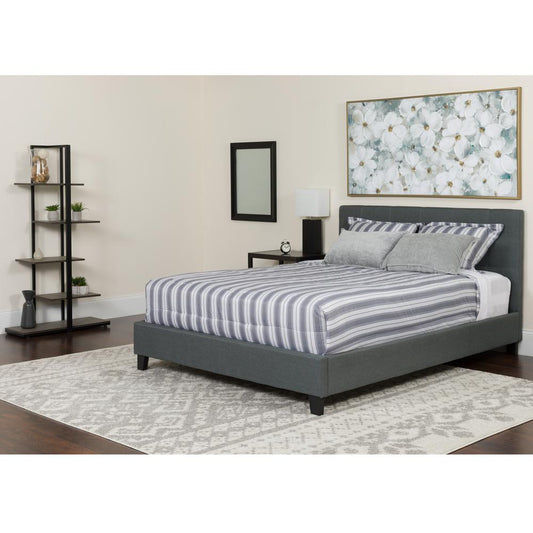 Tribeca King Size Tufted Upholstered Platform Bed In Dark Gray Fabric With Memory Foam Mattress By Flash Furniture | Beds | Modishstore - 1