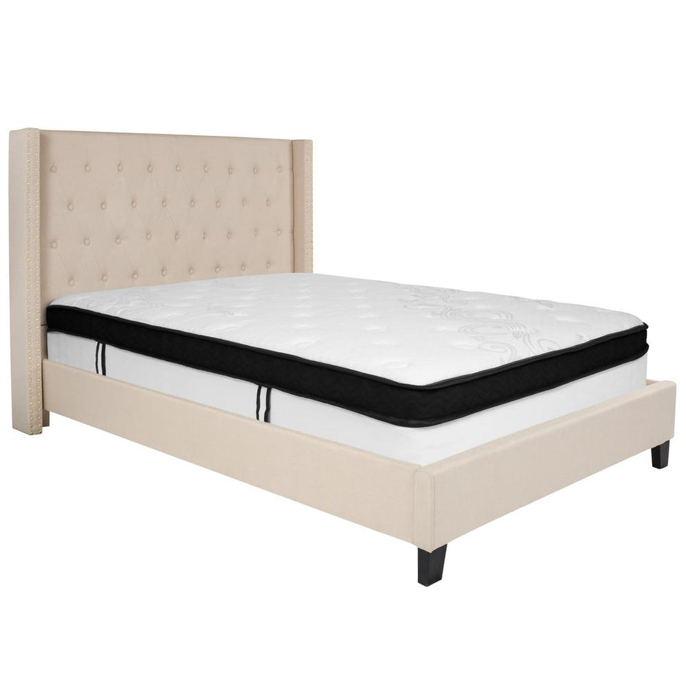 Riverdale Full Size Tufted Upholstered Platform Bed In Beige Fabric With Memory Foam Mattress By Flash Furniture | Beds | Modishstore - 2