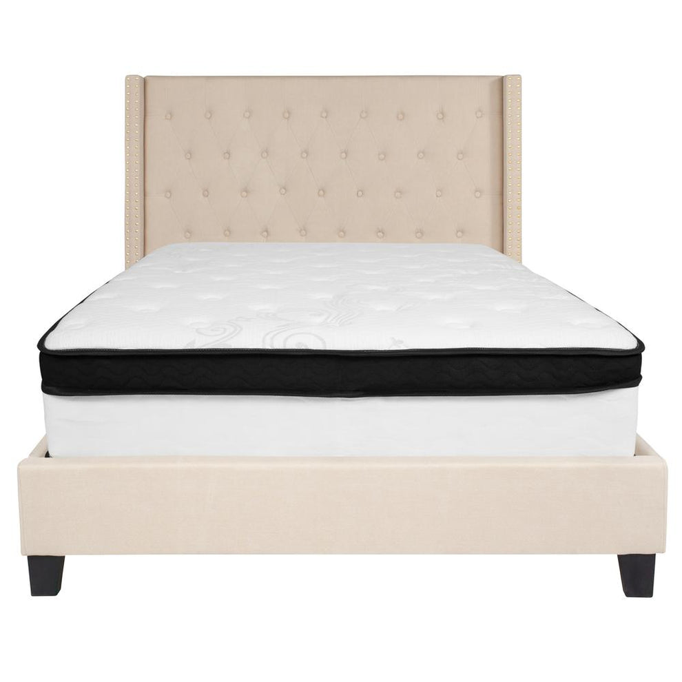 Riverdale Full Size Tufted Upholstered Platform Bed In Beige Fabric With Memory Foam Mattress By Flash Furniture | Beds | Modishstore - 3