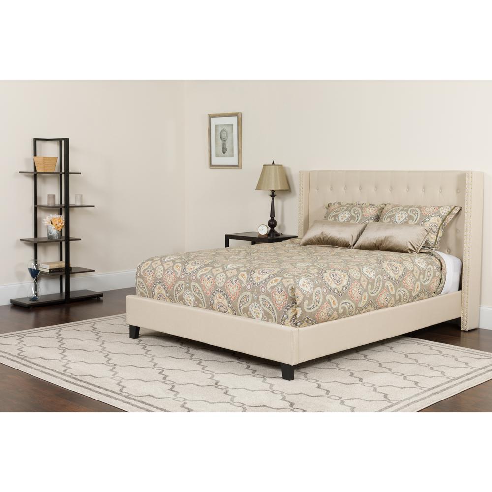 Riverdale Full Size Tufted Upholstered Platform Bed In Beige Fabric With Memory Foam Mattress By Flash Furniture | Beds | Modishstore - 1