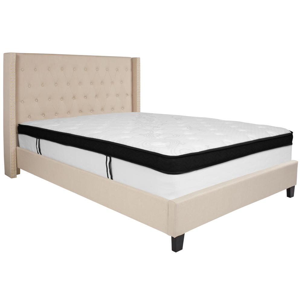 Riverdale Queen Size Tufted Upholstered Platform Bed In Beige Fabric With Memory Foam Mattress By Flash Furniture | Beds | Modishstore - 2