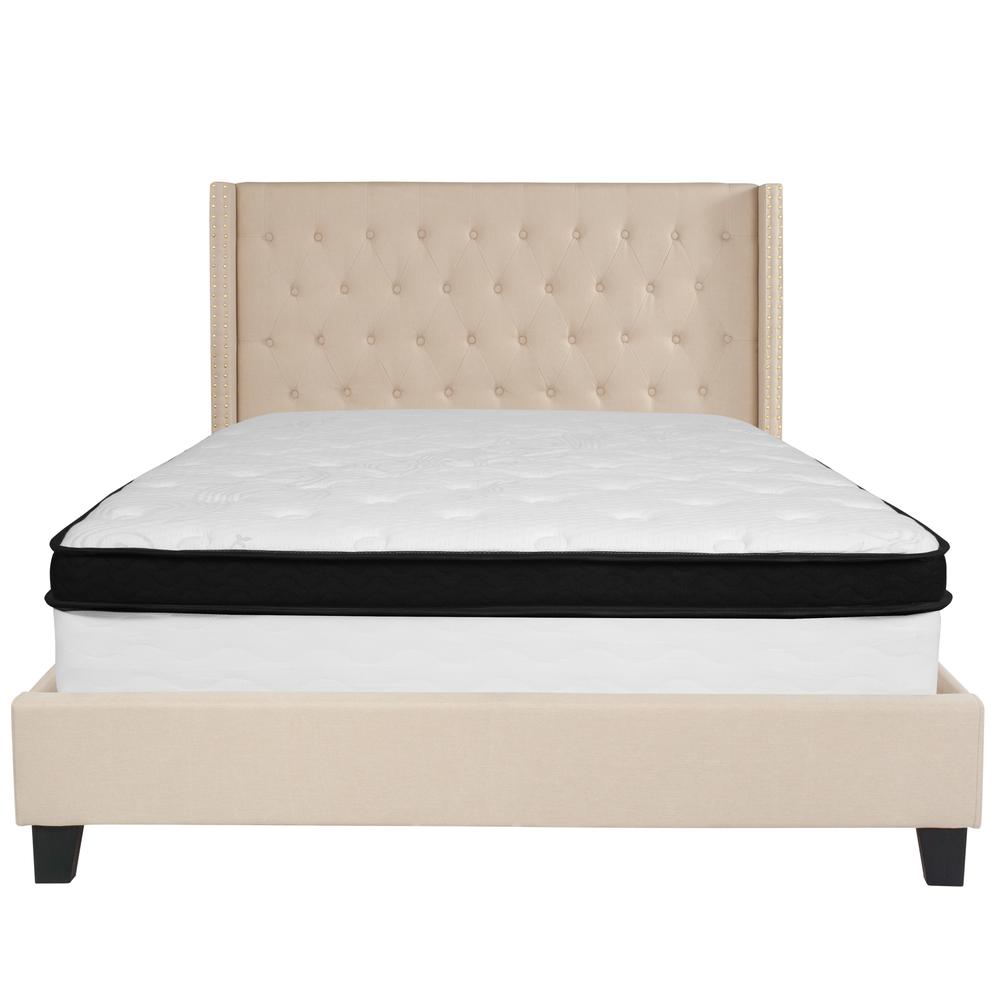 Riverdale Queen Size Tufted Upholstered Platform Bed In Beige Fabric With Memory Foam Mattress By Flash Furniture | Beds | Modishstore - 3