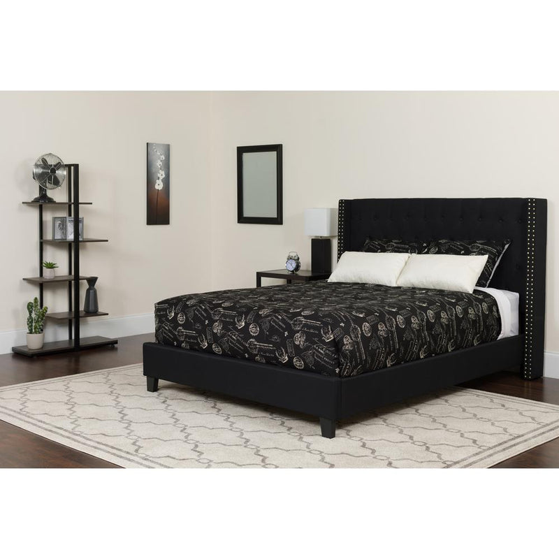 Riverdale Twin Size Tufted Upholstered Platform Bed In Black Fabric With Memory Foam Mattress By Flash Furniture | Beds | Modishstore - 1