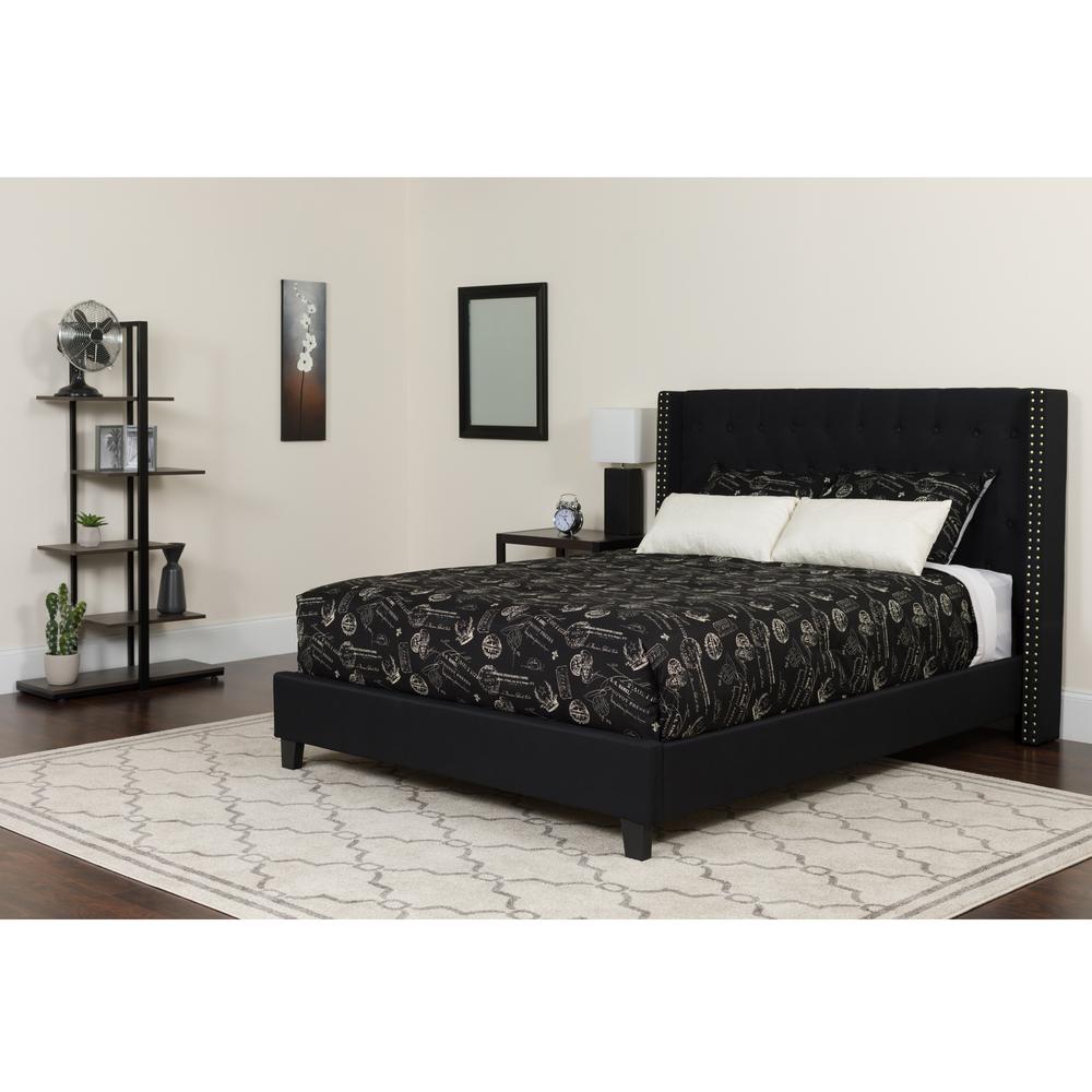 Riverdale Queen Size Tufted Upholstered Platform Bed In Black Fabric With Memory Foam Mattress By Flash Furniture | Beds | Modishstore