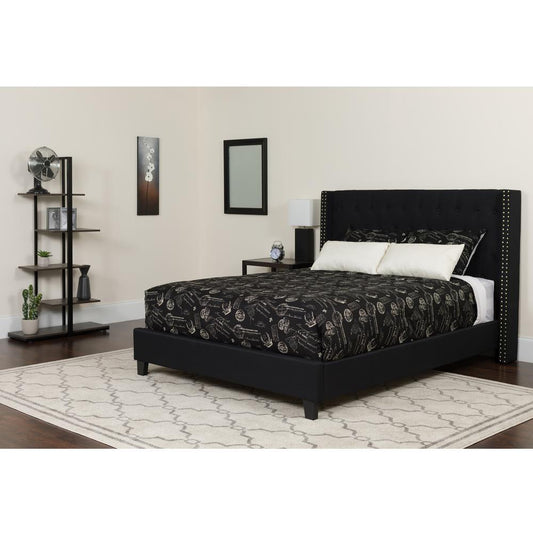 Riverdale Queen Size Tufted Upholstered Platform Bed In Black Fabric With Memory Foam Mattress By Flash Furniture | Beds | Modishstore - 1