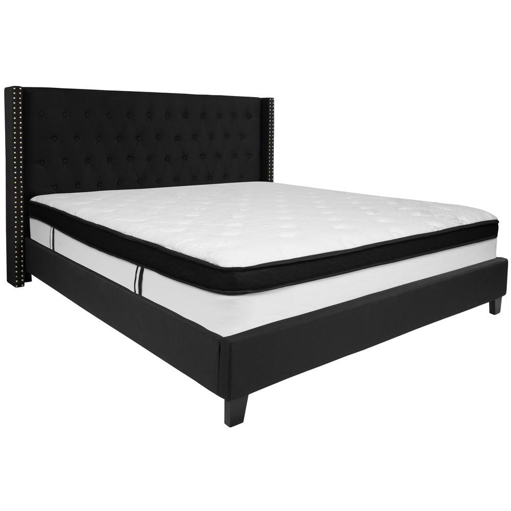 Riverdale King Size Tufted Upholstered Platform Bed In Black Fabric With Memory Foam Mattress By Flash Furniture | Beds | Modishstore - 2