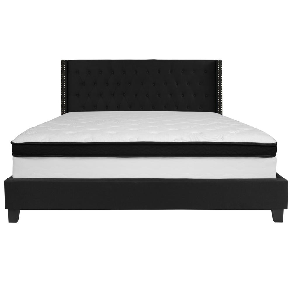Riverdale King Size Tufted Upholstered Platform Bed In Black Fabric With Memory Foam Mattress By Flash Furniture | Beds | Modishstore - 3