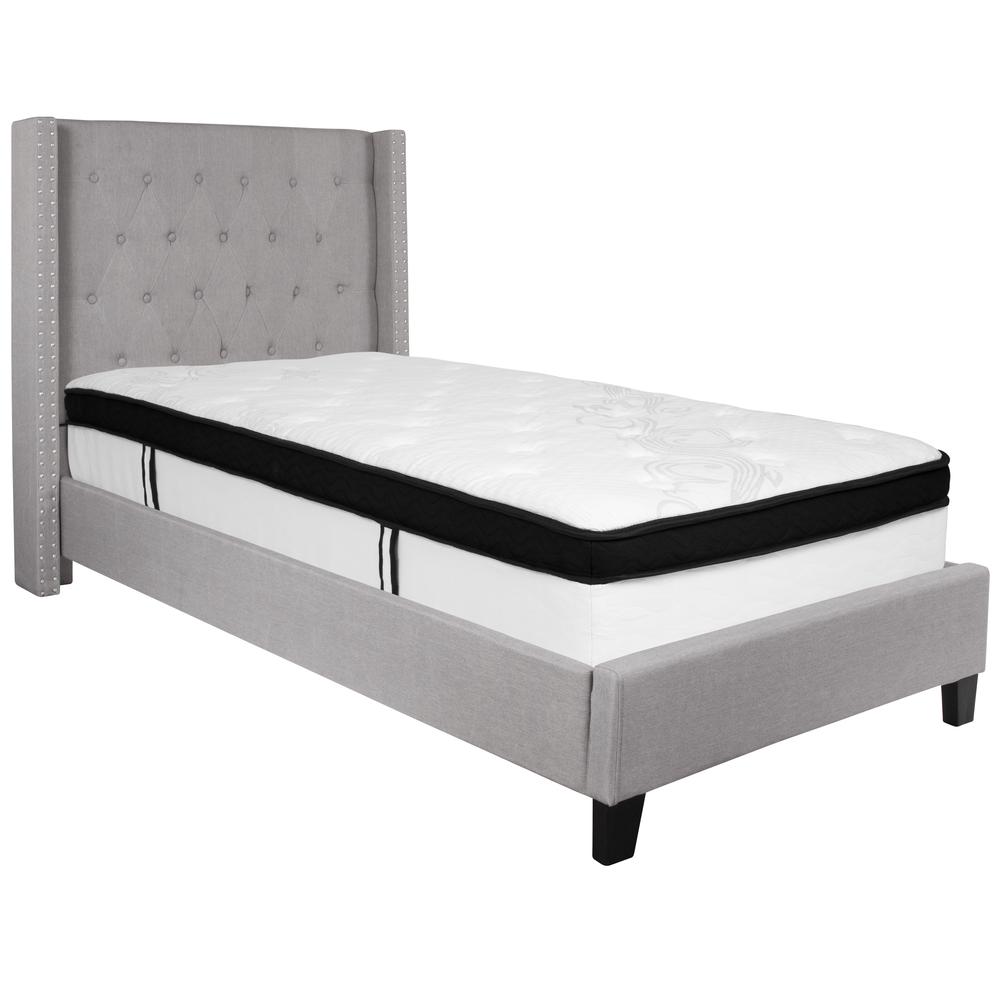 Riverdale Twin Size Tufted Upholstered Platform Bed In Light Gray Fabric With Memory Foam Mattress By Flash Furniture | Beds | Modishstore - 2