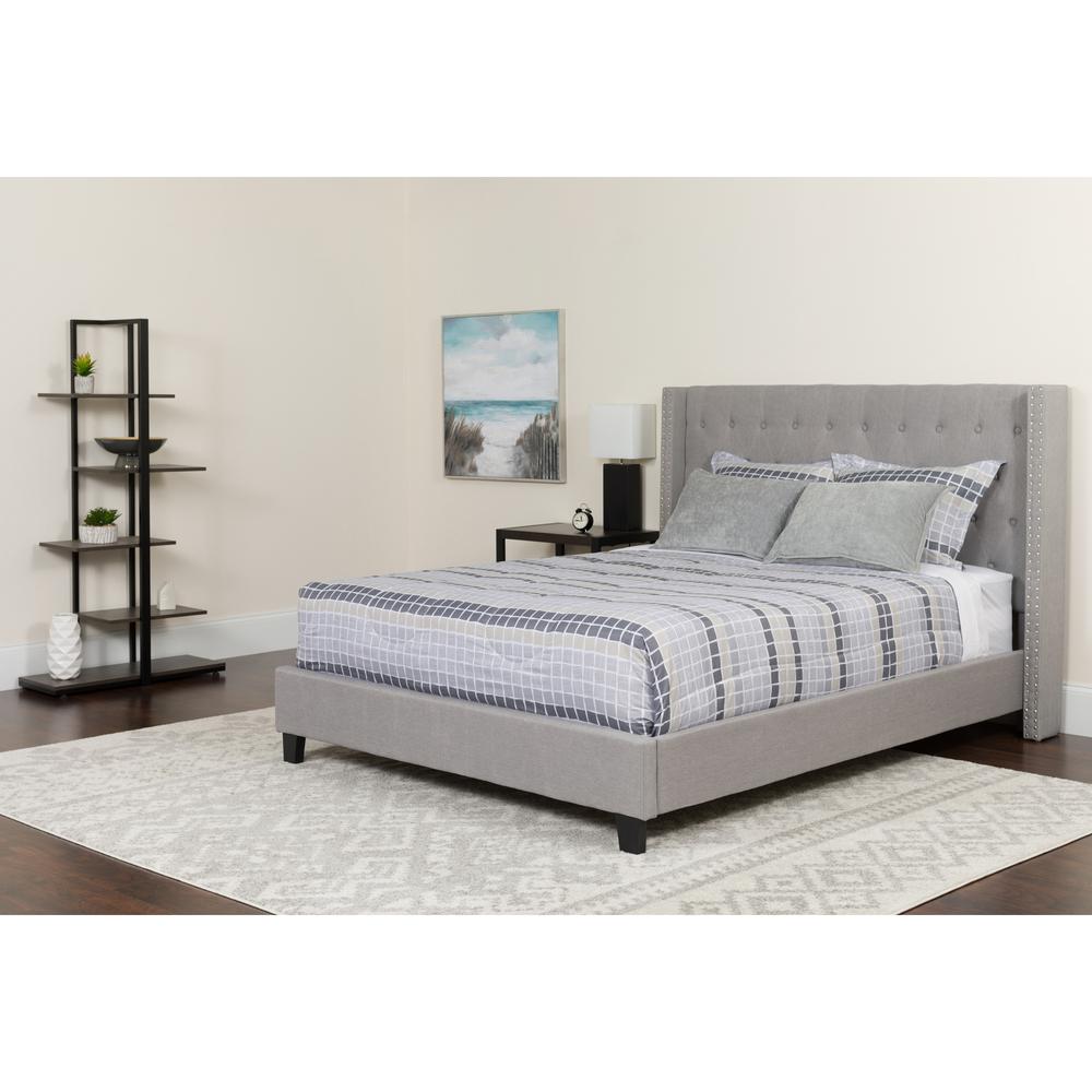 Riverdale Twin Size Tufted Upholstered Platform Bed In Light Gray Fabric With Memory Foam Mattress By Flash Furniture | Beds | Modishstore - 1
