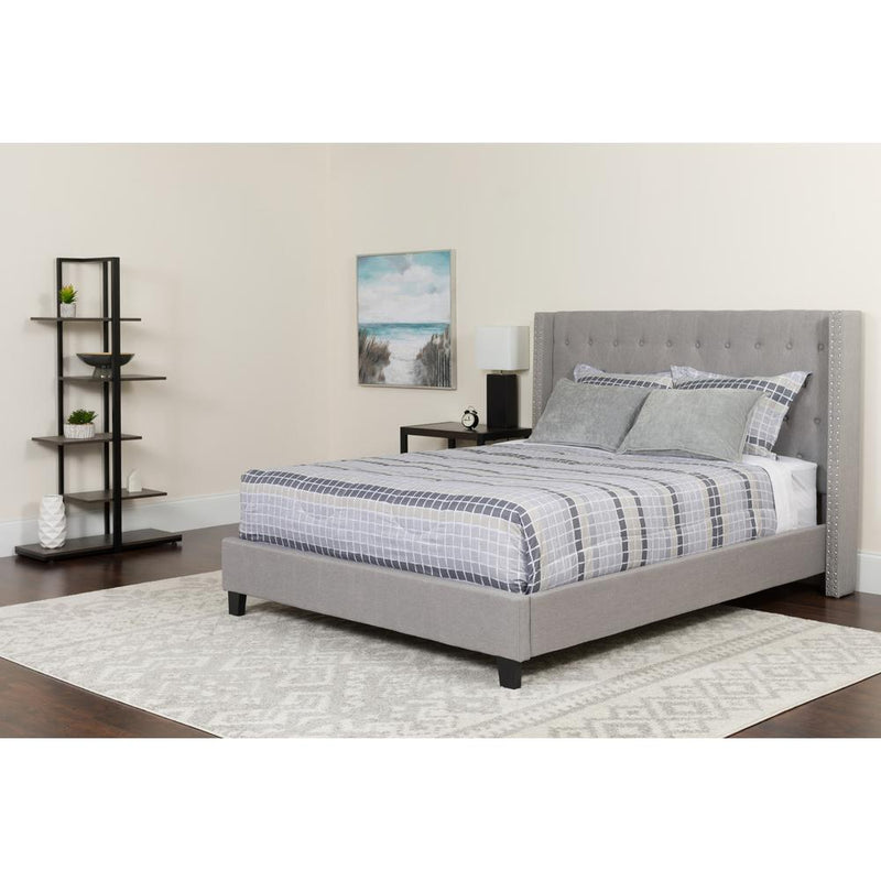 Riverdale Full Size Tufted Upholstered Platform Bed In Light Gray Fabric With Memory Foam Mattress By Flash Furniture | Beds | Modishstore - 1