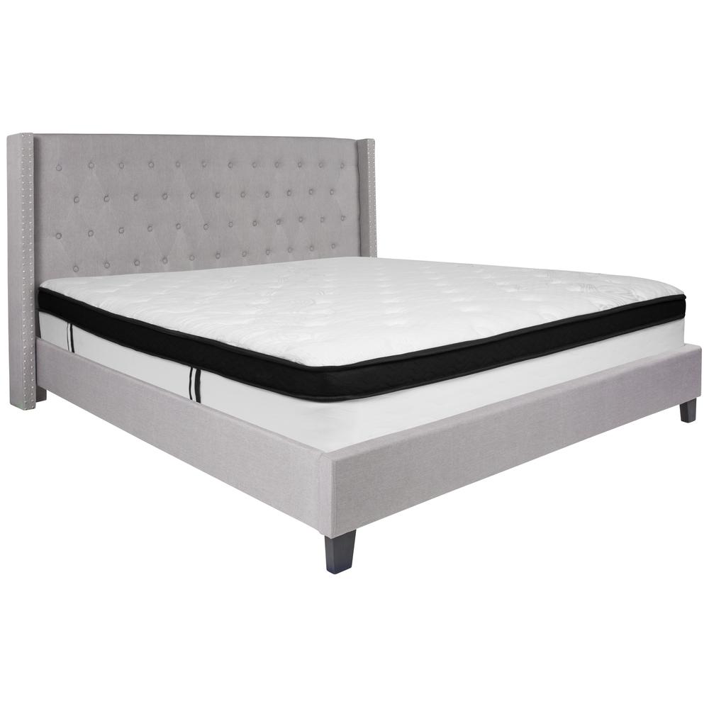 Riverdale King Size Tufted Upholstered Platform Bed In Light Gray Fabric With Memory Foam Mattress By Flash Furniture | Beds | Modishstore - 2