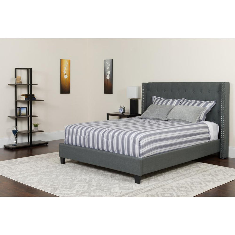 Riverdale Twin Size Tufted Upholstered Platform Bed In Dark Gray Fabric With Memory Foam Mattress By Flash Furniture | Beds | Modishstore - 1