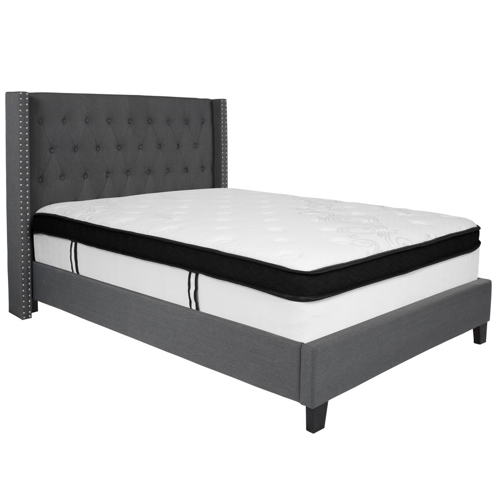 Riverdale Full Size Tufted Upholstered Platform Bed In Dark Gray Fabric With Memory Foam Mattress By Flash Furniture | Beds | Modishstore - 2