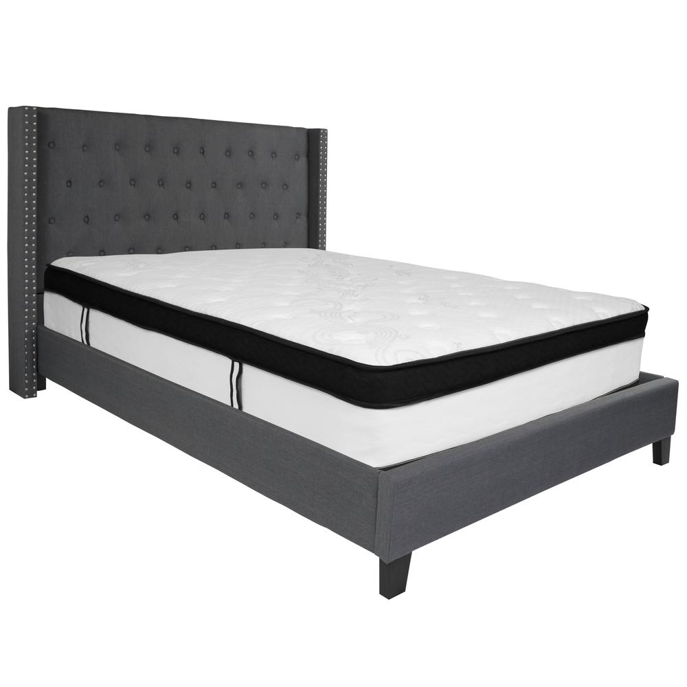 Riverdale Queen Size Tufted Upholstered Platform Bed In Dark Gray Fabric With Memory Foam Mattress By Flash Furniture | Beds | Modishstore - 2