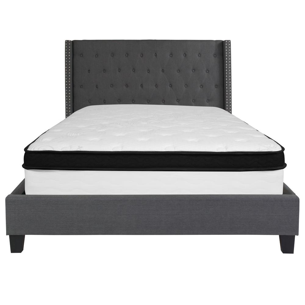 Riverdale Queen Size Tufted Upholstered Platform Bed In Dark Gray Fabric With Memory Foam Mattress By Flash Furniture | Beds | Modishstore - 3