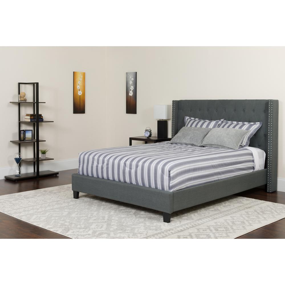Riverdale King Size Tufted Upholstered Platform Bed In Dark Gray Fabric With Memory Foam Mattress By Flash Furniture | Beds | Modishstore - 1