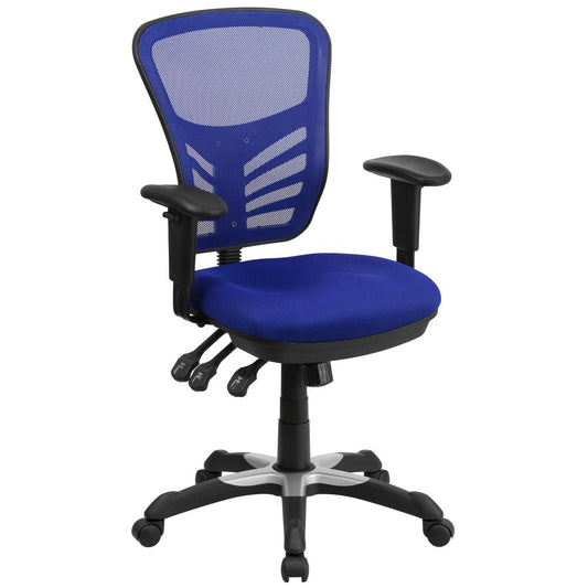 Mid-Back Blue Mesh Multifunction Executive Swivel Ergonomic Office Chair With Adjustable Arms By Flash Furniture | Office Chairs | Modishstore