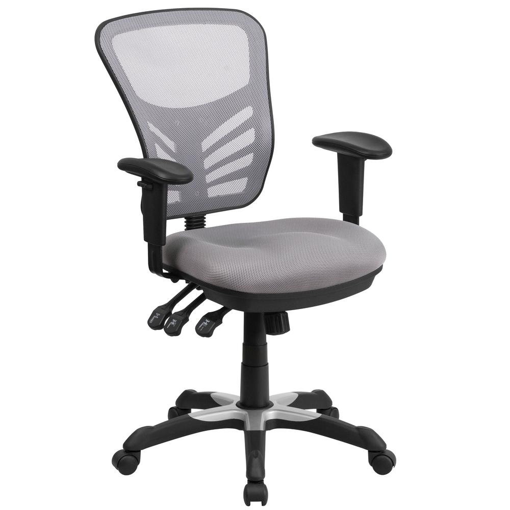 Mid-Back Gray Mesh Multifunction Executive Swivel Ergonomic Office Chair With Adjustable Arms By Flash Furniture | Office Chairs | Modishstore - 1