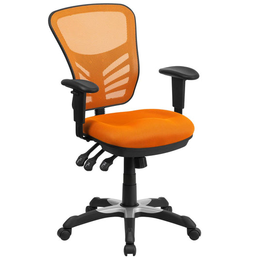 Mid-Back Orange Mesh Multifunction Executive Swivel Ergonomic Office Chair With Adjustable Arms By Flash Furniture | Office Chairs | Modishstore