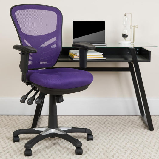 Mid-Back Purple Mesh Multifunction Executive Swivel Ergonomic Office Chair With Adjustable Arms By Flash Furniture | Office Chairs | Modishstore
