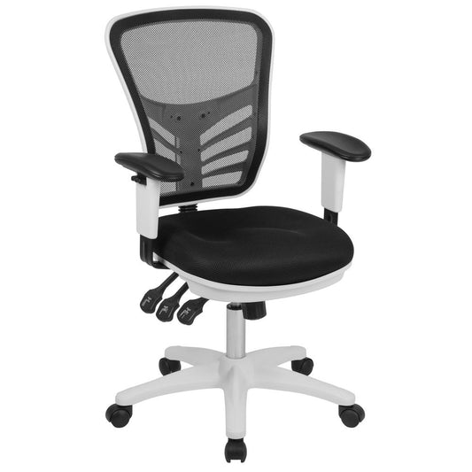 Mid-Back Black Mesh Multifunction Executive Swivel Ergonomic Office Chair With Adjustable Arms And White Frame By Flash Furniture | Office Chairs | Modishstore