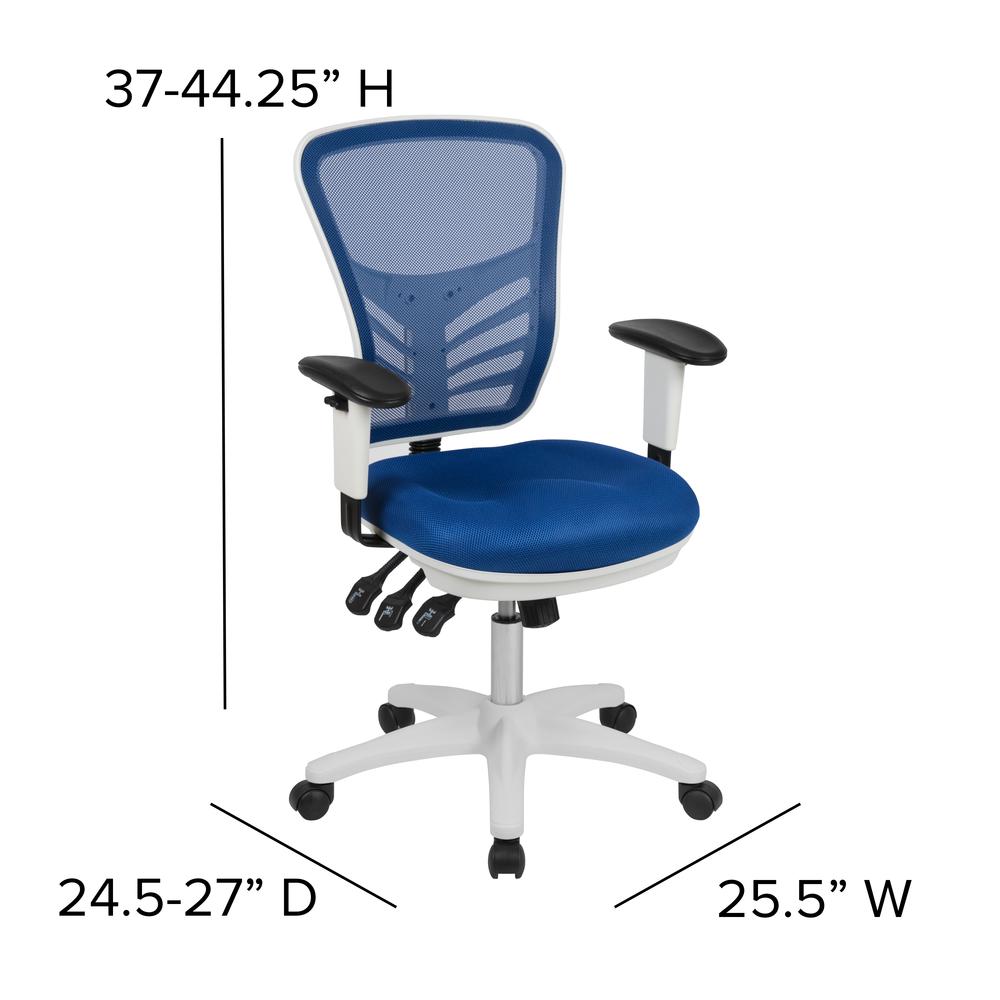Mid-Back Blue Mesh Multifunction Executive Swivel Ergonomic Office Chair With Adjustable Arms And White Frame By Flash Furniture | Office Chairs | Modishstore - 4
