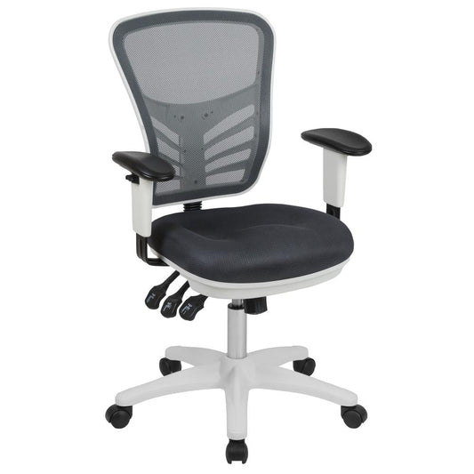 Mid-Back Dark Gray Mesh Multifunction Executive Swivel Ergonomic Office Chair With Adjustable Arms And White Frame By Flash Furniture | Office Chairs | Modishstore