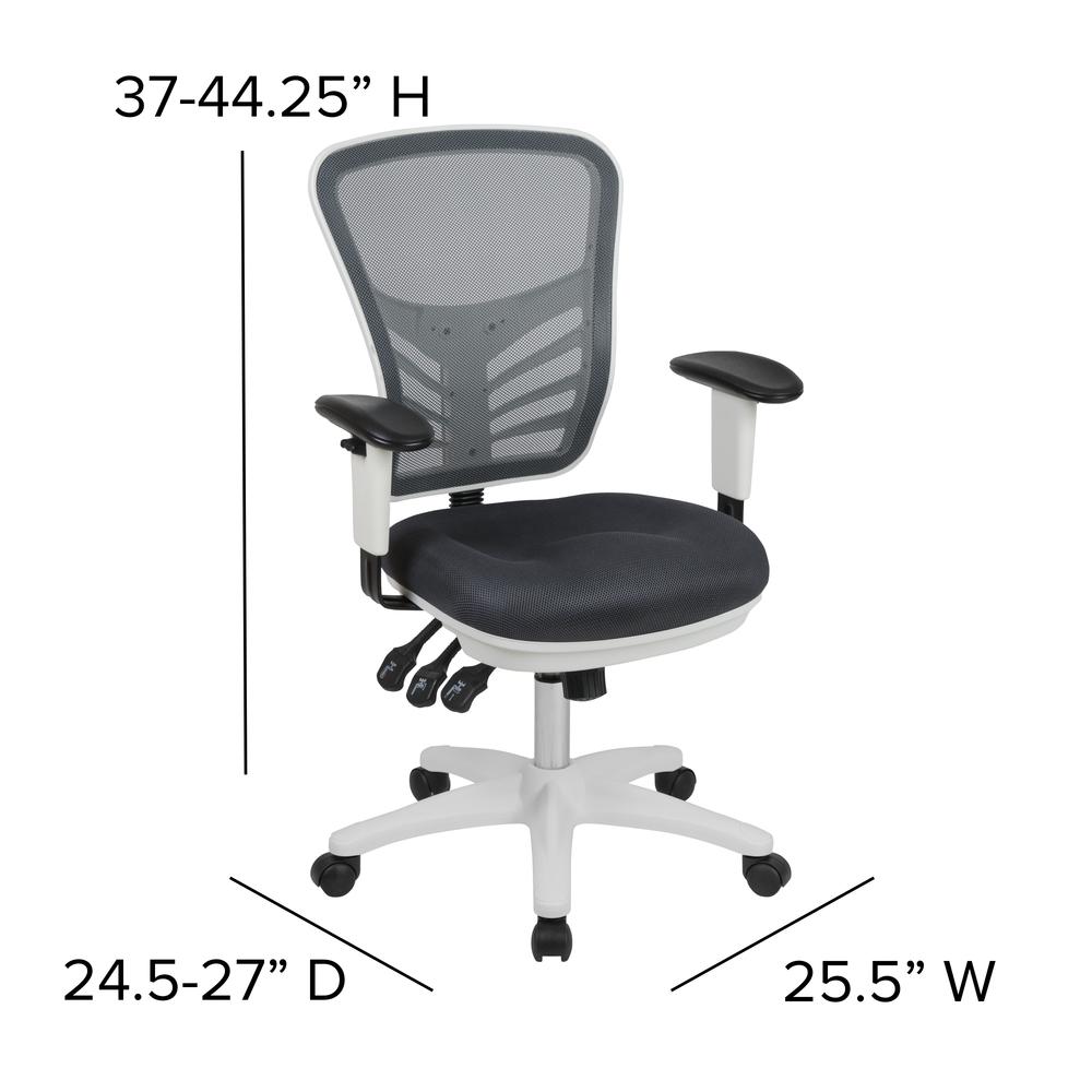 Mid-Back Dark Gray Mesh Multifunction Executive Swivel Ergonomic Office Chair With Adjustable Arms And White Frame By Flash Furniture | Office Chairs | Modishstore - 4