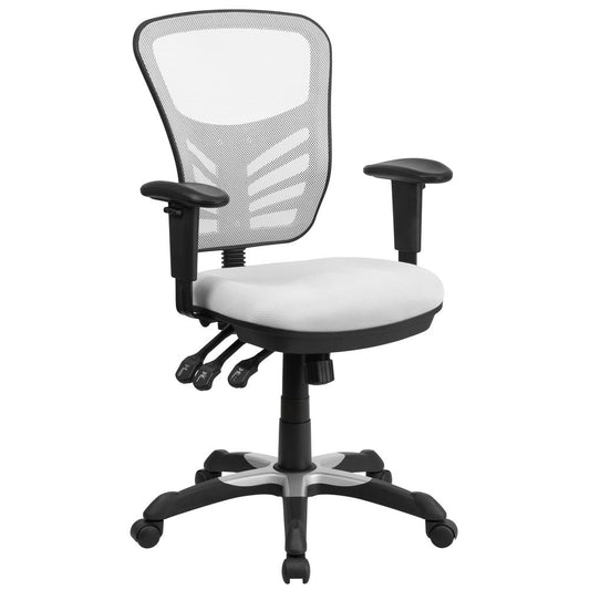 Mid-Back White Mesh Multifunction Executive Swivel Ergonomic Office Chair With Adjustable Arms By Flash Furniture | Office Chairs | Modishstore