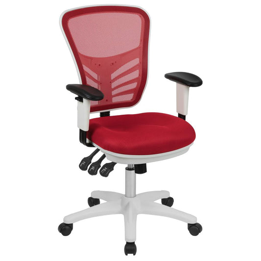 Mid-Back Red Mesh Multifunction Executive Swivel Ergonomic Office Chair With Adjustable Arms And White Frame By Flash Furniture | Office Chairs | Modishstore