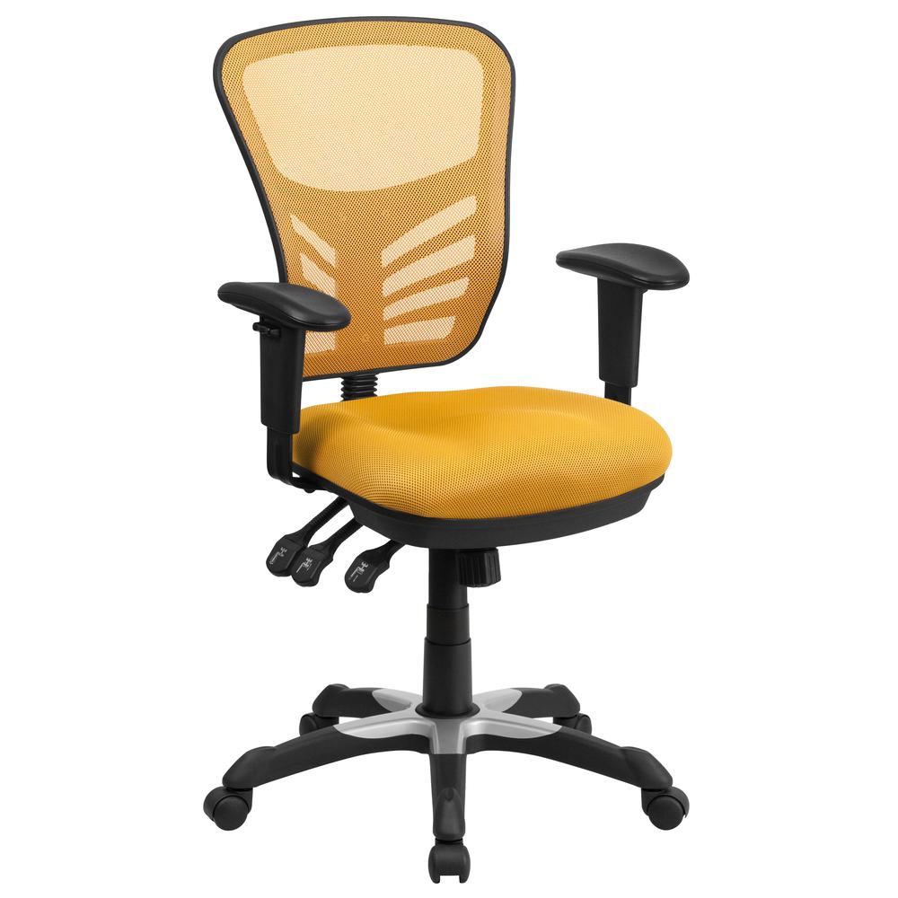 Mid-Back Yellow-Orange Mesh Multifunction Executive Swivel Ergonomic Office Chair With Adjustable Arms By Flash Furniture | Office Chairs | Modishstore