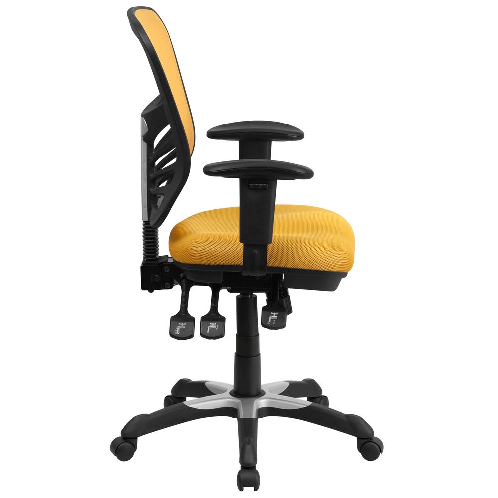 Mid-Back Yellow-Orange Mesh Multifunction Executive Swivel Ergonomic Office Chair With Adjustable Arms By Flash Furniture | Office Chairs | Modishstore - 3