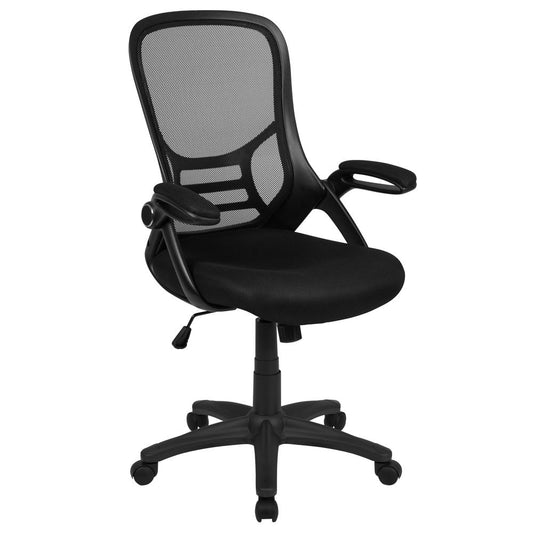 High Back Black Mesh Ergonomic Swivel Office Chair With Black Frame And Flip-Up Arms By Flash Furniture | Office Chairs | Modishstore