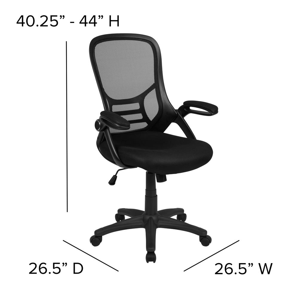 High Back Black Mesh Ergonomic Swivel Office Chair With Black Frame And Flip-Up Arms By Flash Furniture | Office Chairs | Modishstore - 4