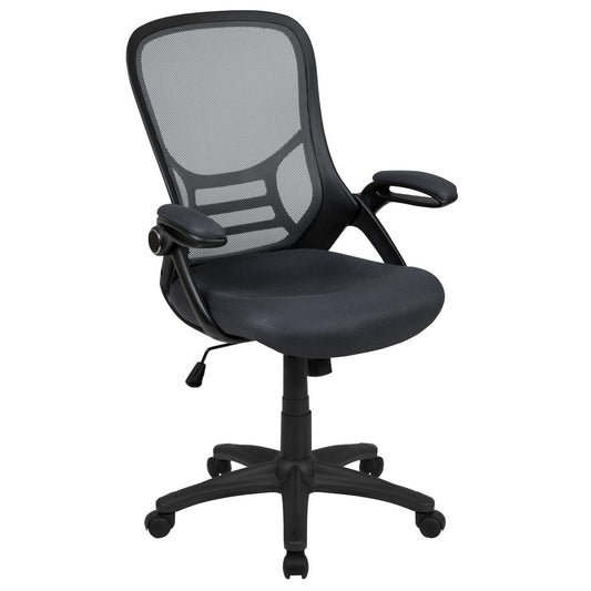 High Back Dark Gray Mesh Ergonomic Swivel Office Chair With Black Frame And Flip-Up Arms By Flash Furniture | Office Chairs | Modishstore