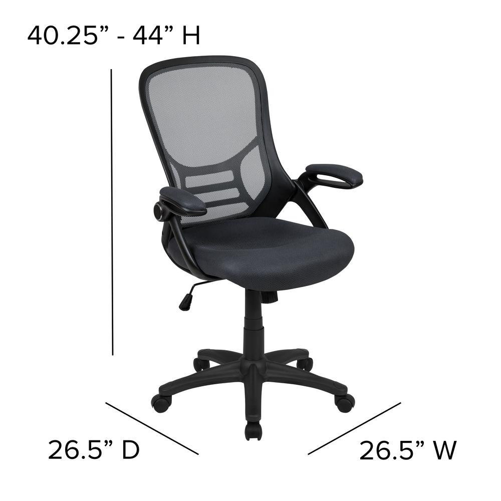 High Back Dark Gray Mesh Ergonomic Swivel Office Chair With Black Frame And Flip-Up Arms By Flash Furniture | Office Chairs | Modishstore - 4