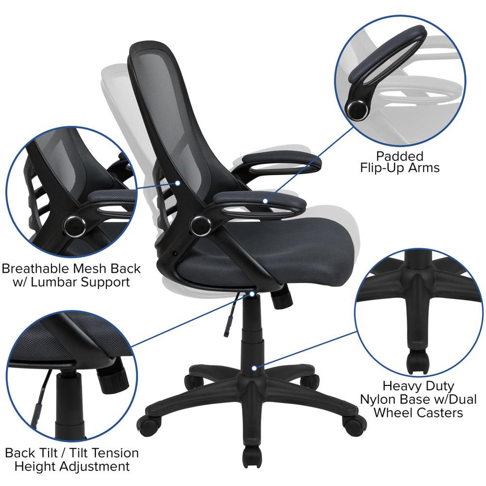 High Back Dark Gray Mesh Ergonomic Swivel Office Chair With Black Frame And Flip-Up Arms By Flash Furniture | Office Chairs | Modishstore - 2