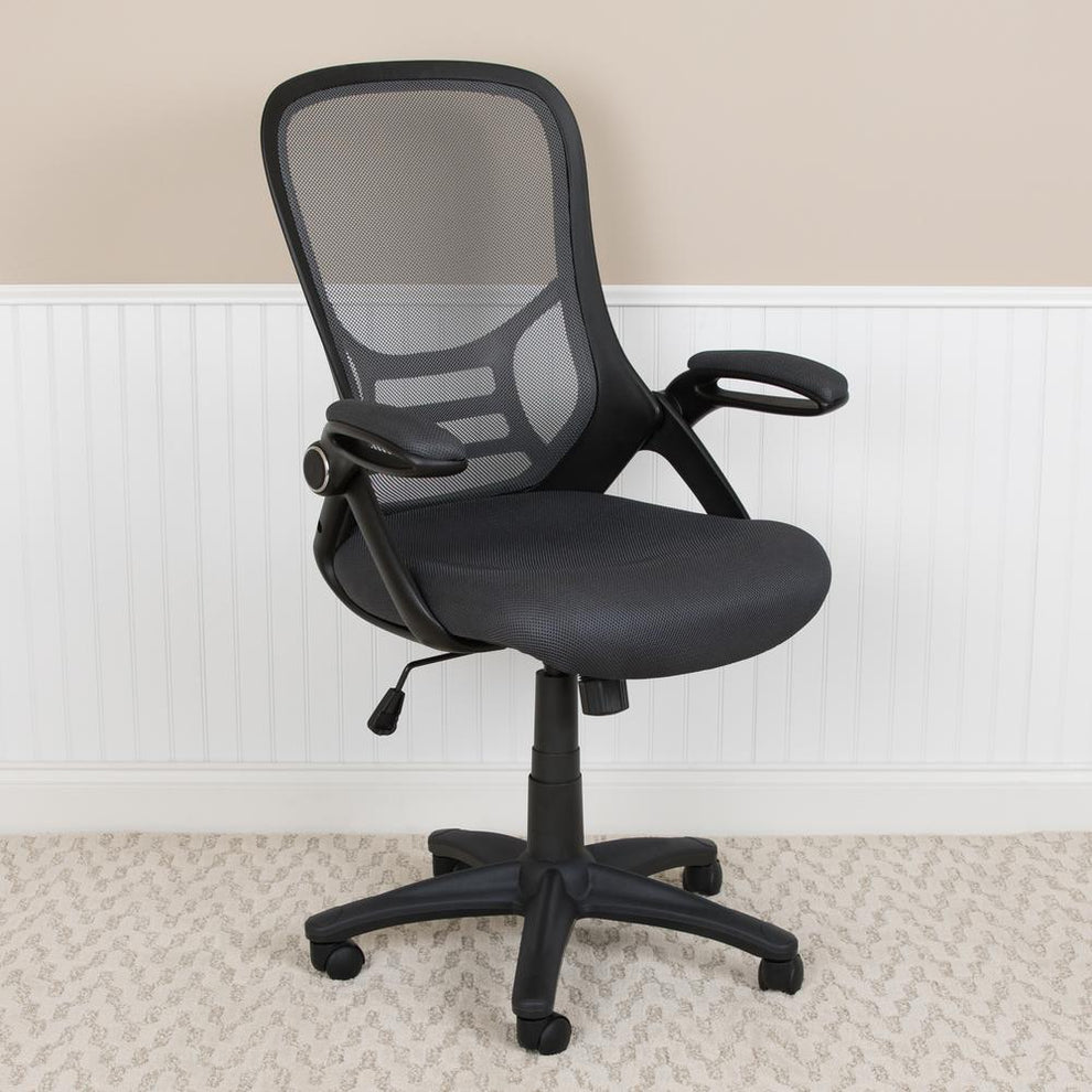 High Back Dark Gray Mesh Ergonomic Swivel Office Chair With Black Frame And Flip-Up Arms By Flash Furniture | Office Chairs | Modishstore - 3