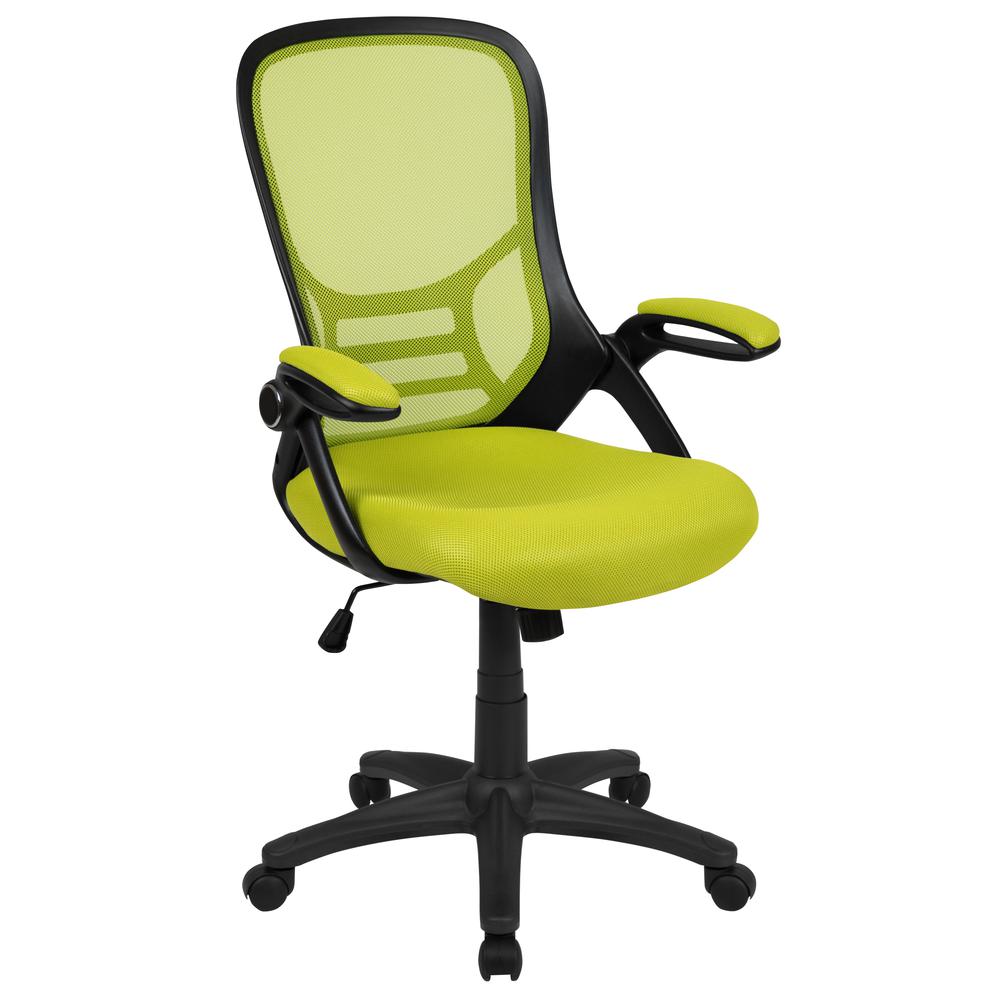 High Back Green Mesh Ergonomic Swivel Office Chair With Black Frame And Flip-Up Arms By Flash Furniture | Office Chairs | Modishstore