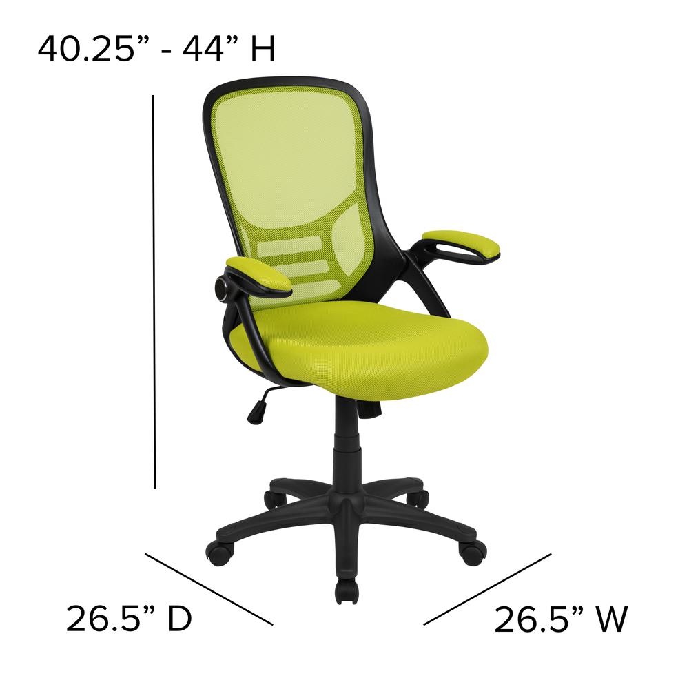 High Back Green Mesh Ergonomic Swivel Office Chair With Black Frame And Flip-Up Arms By Flash Furniture | Office Chairs | Modishstore - 4