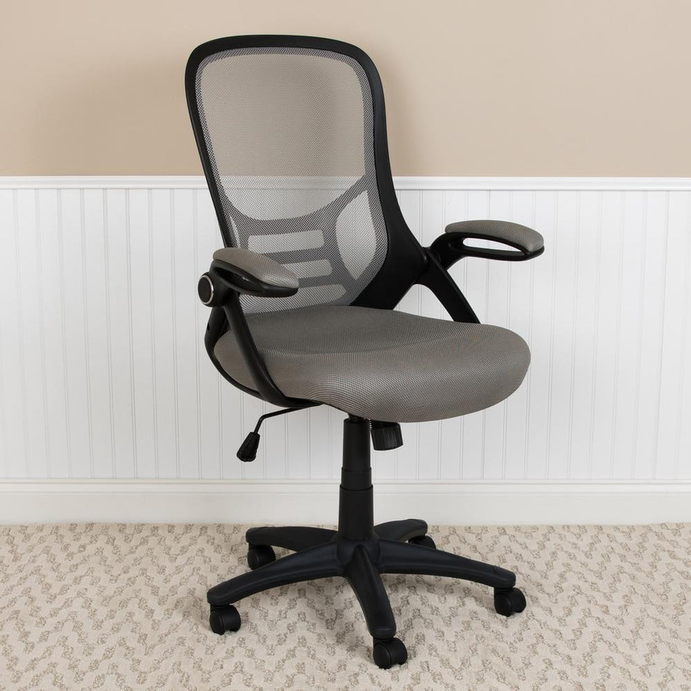 High Back Light Gray Mesh Ergonomic Swivel Office Chair With Black Frame And Flip-Up Arms By Flash Furniture | Office Chairs | Modishstore - 3